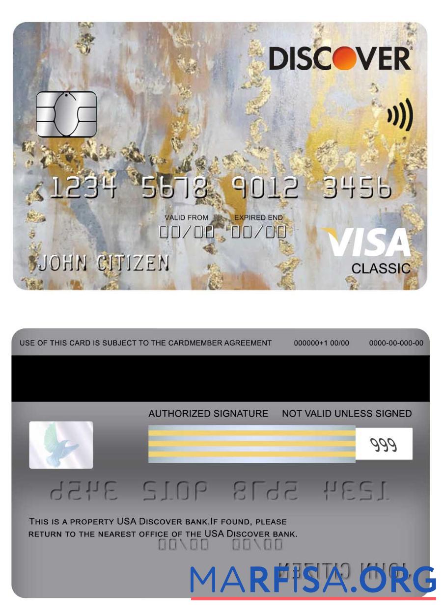 Realistic USA Discover bank visa classic card sample
